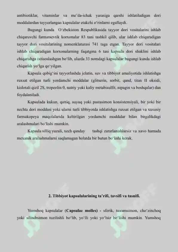 10. Kapsulalar nomenklaturasi va tarkiblari. Referat 12 bet. 4