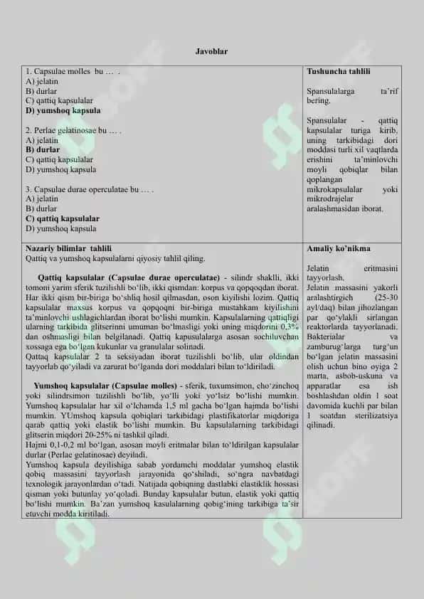 10.2. Kapsulalar nomenklaturasi va tarkiblari. Assesment metodi. 2