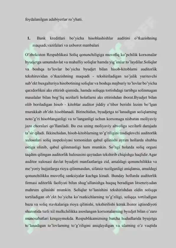 Bank kreditlari bo’yicha hisoblashishlar auditi 3