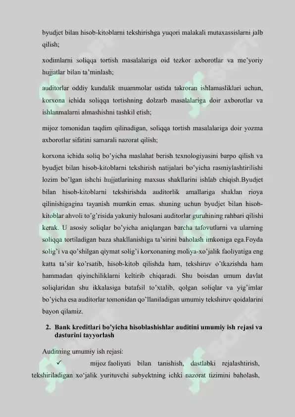 Bank kreditlari bo’yicha hisoblashishlar auditi 7