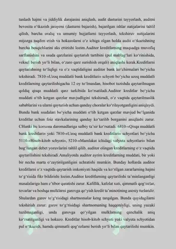 Bank kreditlari bo’yicha hisoblashishlar auditi 8