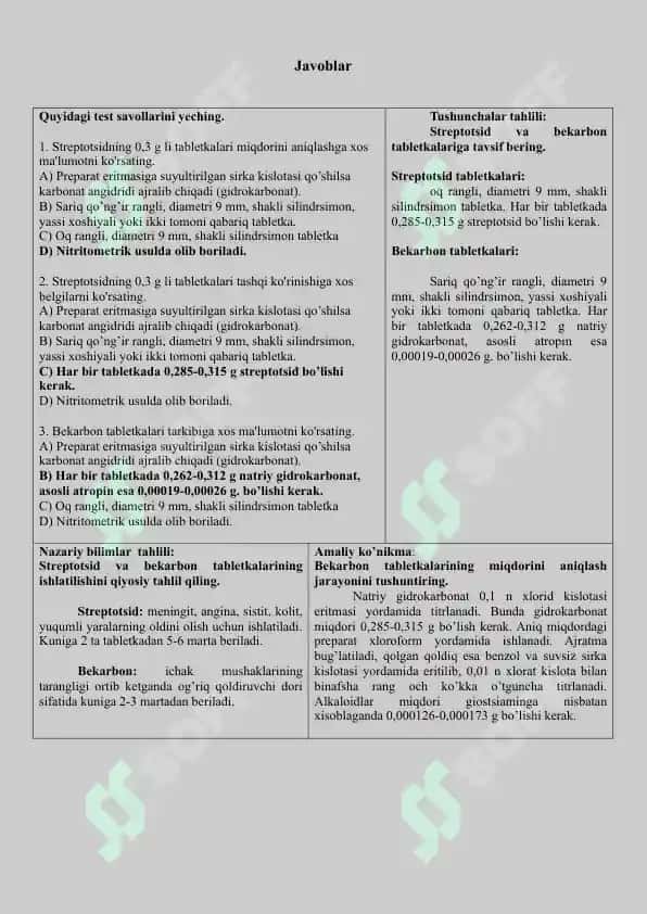16.2. Streptotsid va bekarbon tabletkalarini sifatini baholash. Assesment metodi. 2