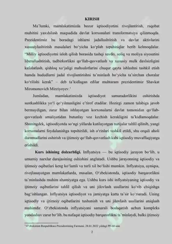 "INFLYATSIYANING IQTISODIY – IJTIMOIY OQIBATLARI VA UNI JILOVLASH USULLARI" 2