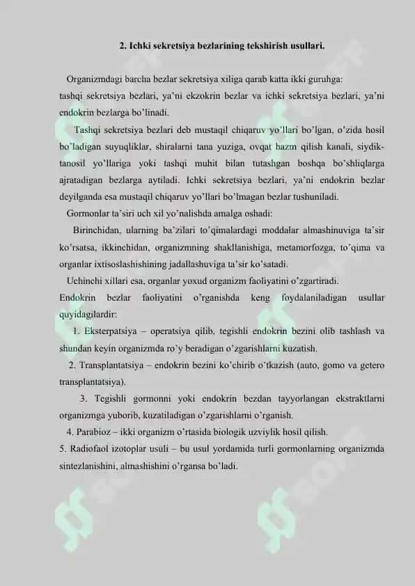 10. Ichki sekretsiya bezlarining tekshirish usullari. Referat 10 bet. 4