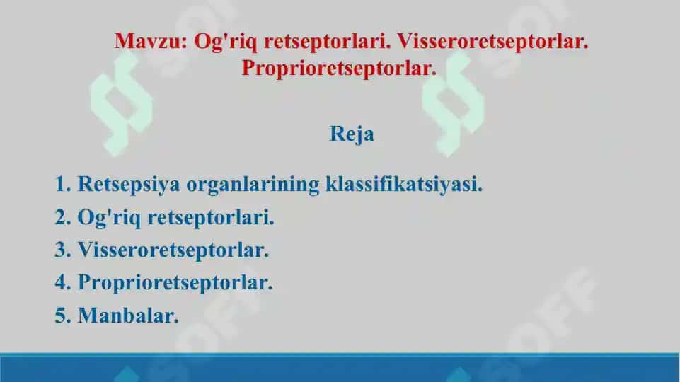 14. Og'riq retseptorlari. Visseroretseptorlar. Proprioretseptorlar. Taqdimot, 17 bet 2