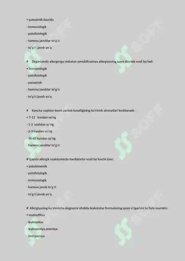 Patofiziologiya fanidan yakuniy test savollari javobi bilan 3
