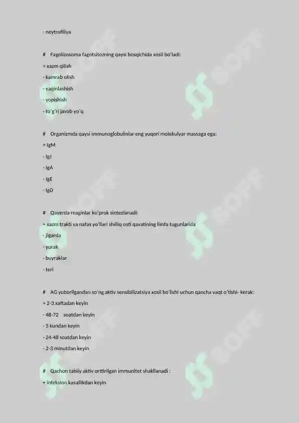 Patofiziologiya fanidan yakuniy test savollari javobi bilan 4