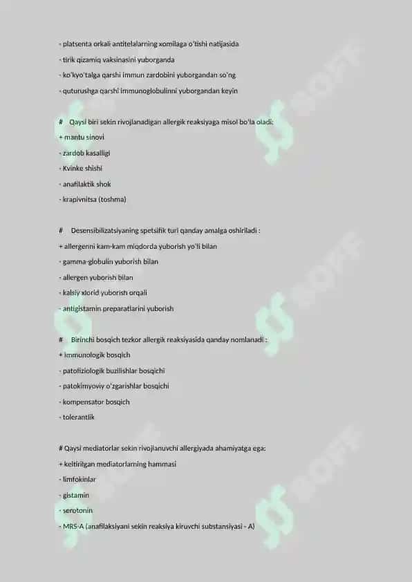 Patofiziologiya fanidan yakuniy test savollari javobi bilan 5