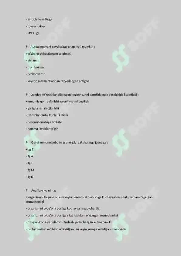 Patofiziologiya fanidan yakuniy test savollari javobi bilan 7