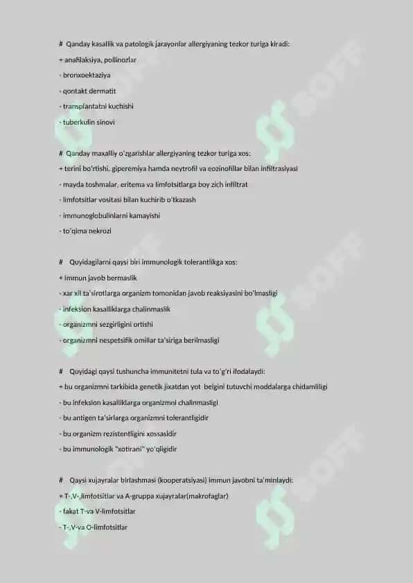 Patofiziologiya fanidan yakuniy test savollari javobi bilan 8