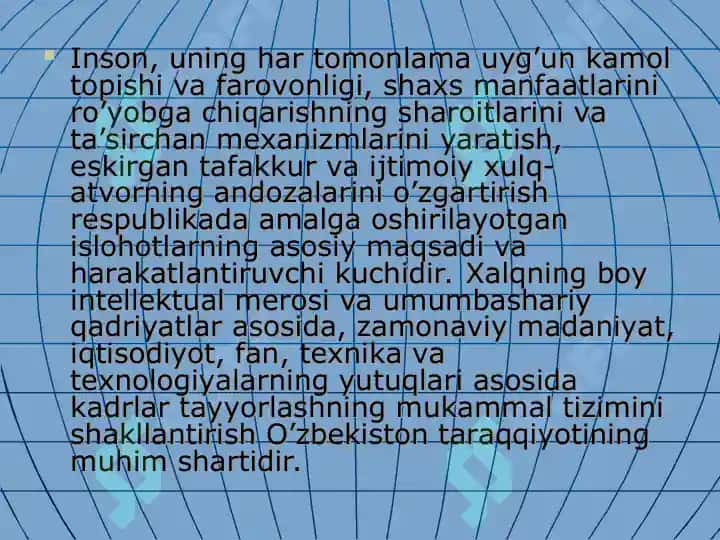 O’zbekiston Respublikasining “Kadrlar tayyorlash milliy dasturi” yangi tahriri 4