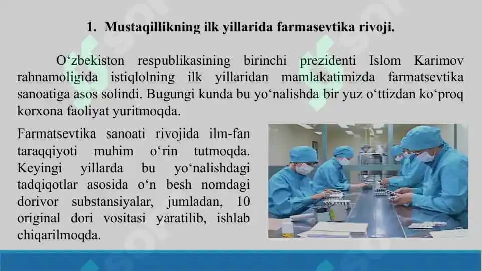 3. O'zbekistonda farmasevtik ishlab chiqarish korxonalari va ularning. Taqdimot 14 bet. 3