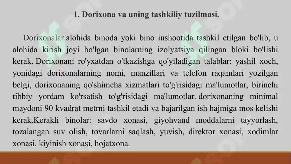 6. Dorixona tarmoqlarining faoliyati. Taqdimot 13 bet. Yuzakiroq yoritilgan. 2