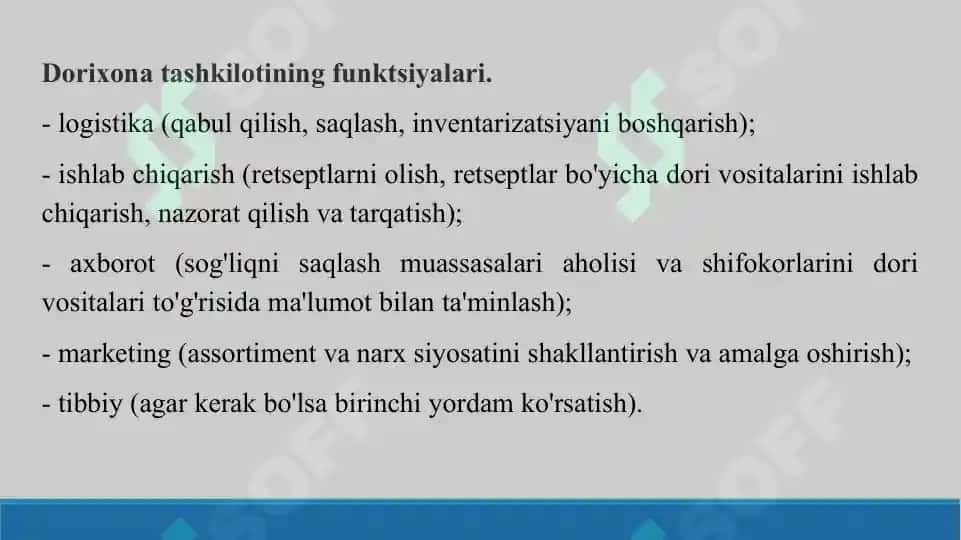 6. Dorixona tarmoqlarining faoliyati. Taqdimot 16 bet. 6