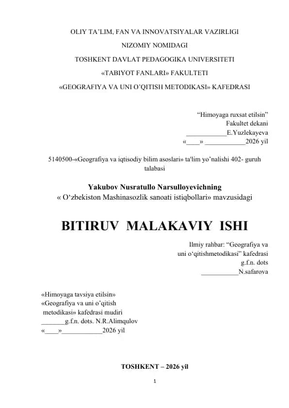 O‘zbekiston Mashinasozlik sanoati istiqbollari 1