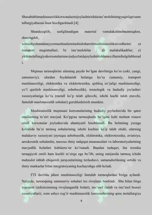 O‘zbekiston Mashinasozlik sanoati istiqbollari 8