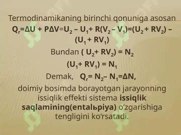 Termokimyo. Gess qonuni. Krixgoff qonuni. Issiqlik sig’imi va uning xillari. 3