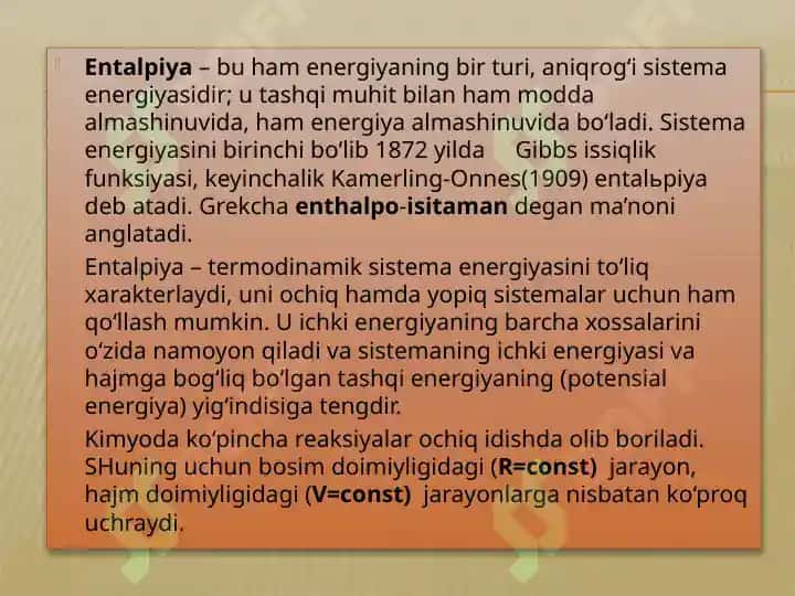 Termokimyo. Gess qonuni. Krixgoff qonuni. Issiqlik sig’imi va uning xillari. 4