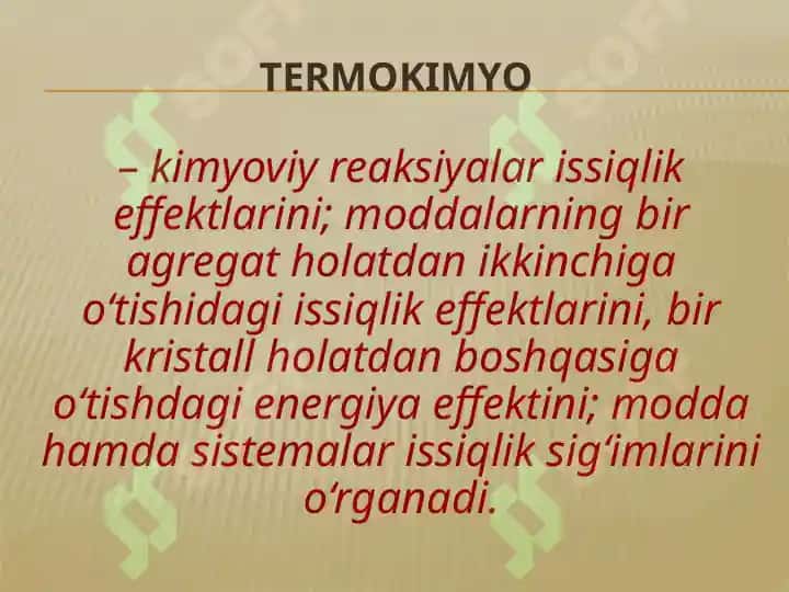 Termokimyo. Gess qonuni. Krixgoff qonuni. Issiqlik sig’imi va uning xillari. 6