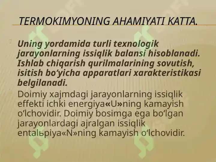 Termokimyo. Gess qonuni. Krixgoff qonuni. Issiqlik sig’imi va uning xillari. 7