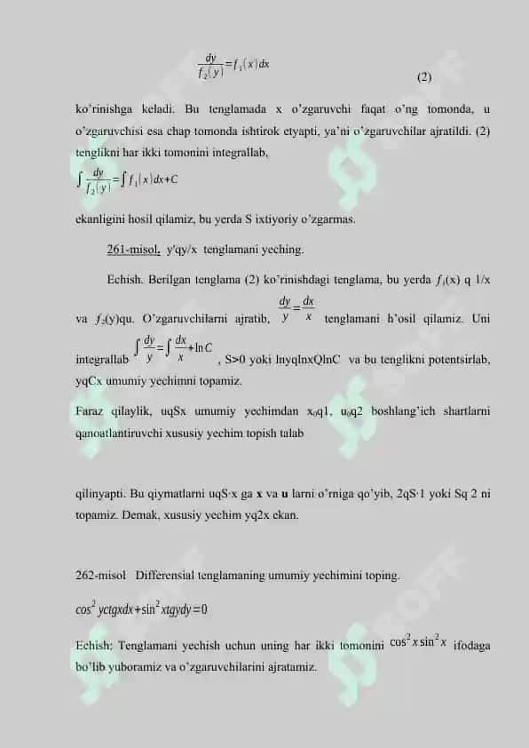 O’zgaruvchilari ajralgan va ajraladigan differensial tenglamalar 2