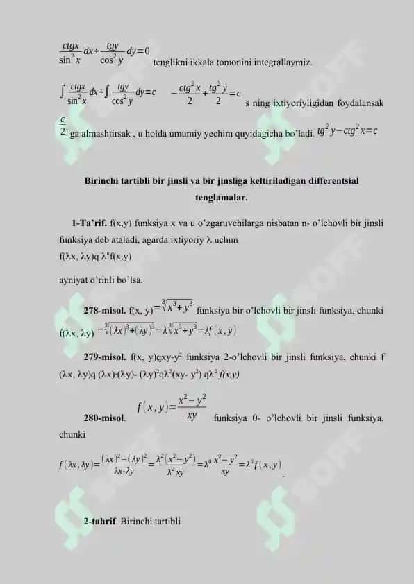 O’zgaruvchilari ajralgan va ajraladigan differensial tenglamalar 3