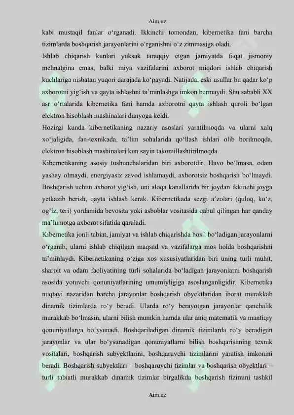 Model va modellashtirish asoslari. Boshqarish nazariyasi elementlari. Optimal boshqarish 2