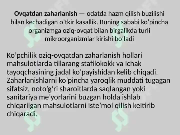 Ovqatdan zaharlanish va uni oldini olish choralari 2