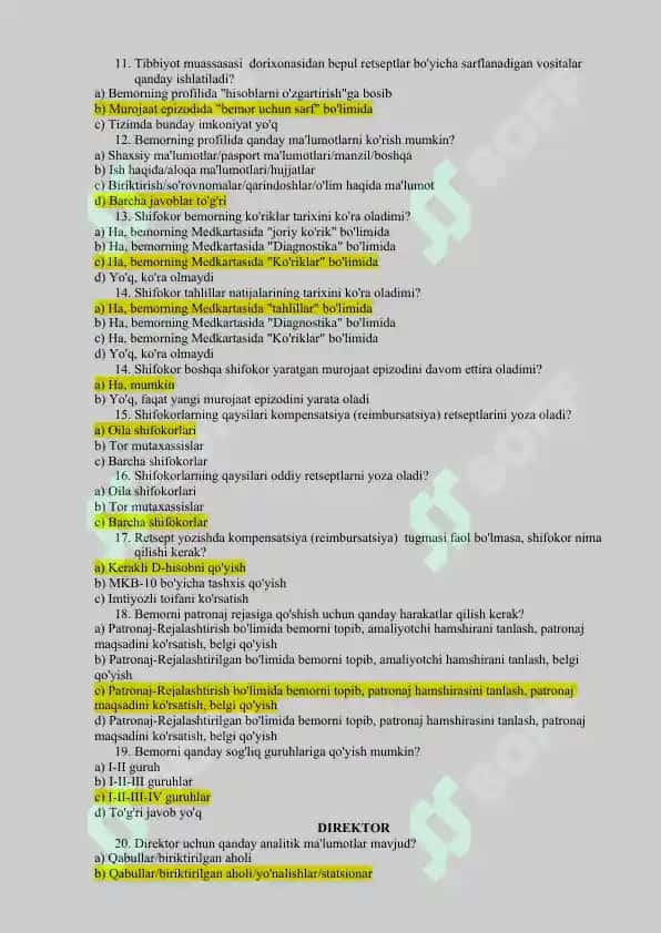DMED Argos testlari javoblari bilan 2
