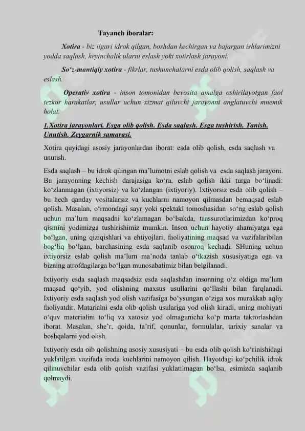 Xotira jarayonlari va turlari (8-mavzu maruza matni) 2