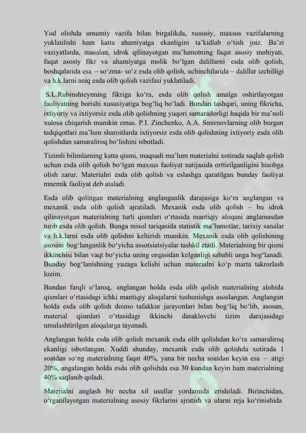 Xotira jarayonlari va turlari (8-mavzu maruza matni) 3