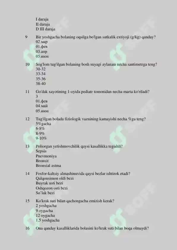 Pediatriya dan Argos testlari 2