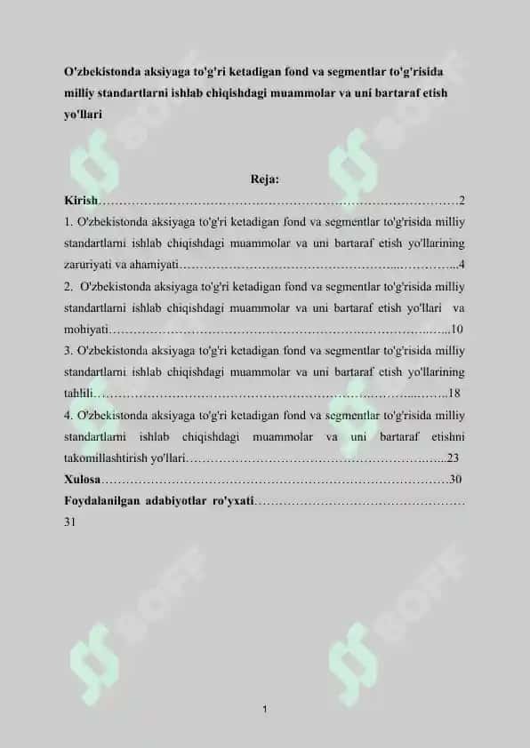O'zbekistonda aksiyaga to'g'ri ketadigan fond va segmentlar to'g'risida milliy standartlarni ishlab chiqishdagi muammolar va uni bartaraf etish yo'llari 2
