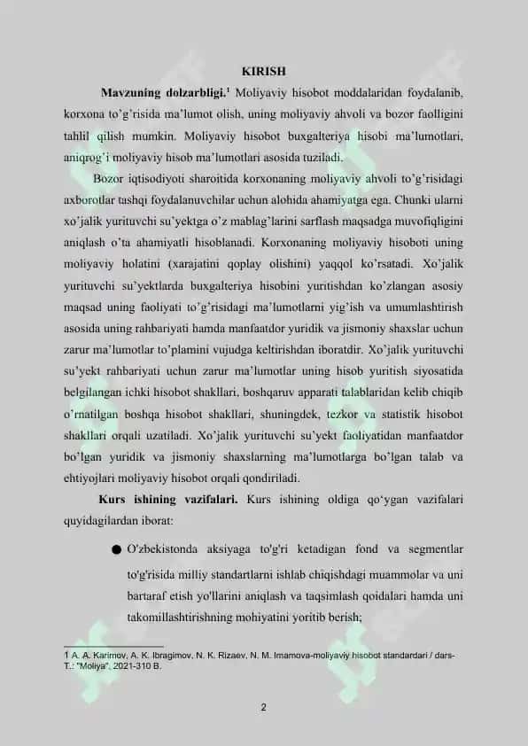 O'zbekistonda aksiyaga to'g'ri ketadigan fond va segmentlar to'g'risida milliy standartlarni ishlab chiqishdagi muammolar va uni bartaraf etish yo'llari 3