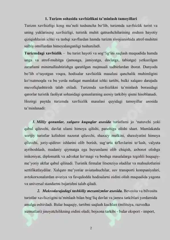 Turistlar xavfsizligini ta’minlashning xususiyatlari 2