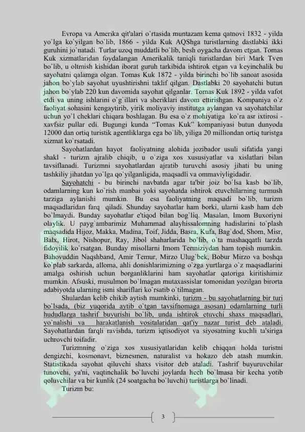 Davlat iqtisodiyotida turizmning tutgan o'rni 3