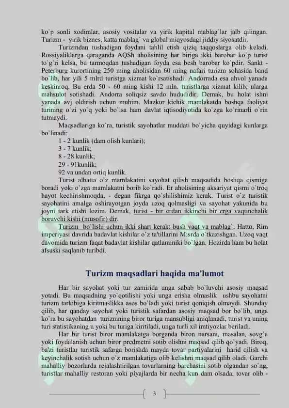 Davlat iqtisodiyotida turizmning tutgan o'rni 5