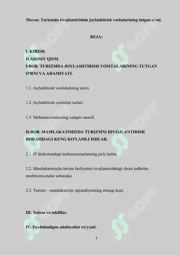 Turizmda rivojlantirishda joylashtirish vositalarining tutgan o’rni 3