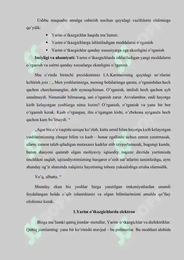 Yarim o’tkazgichlarda elektron va kovaklar statistikasi asoslari 2