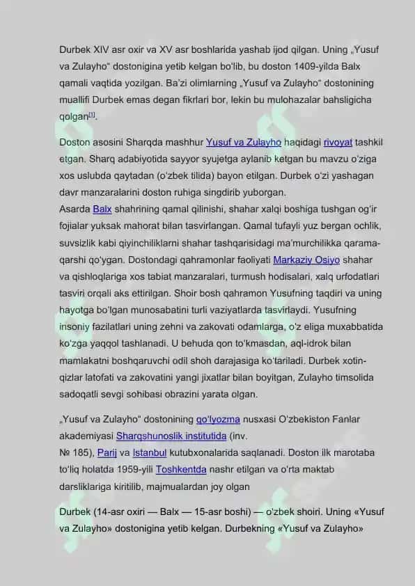 Durbekning uzbek adabiyotida tutgan o'rni 2