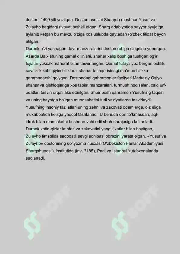 Durbekning uzbek adabiyotida tutgan o'rni 3
