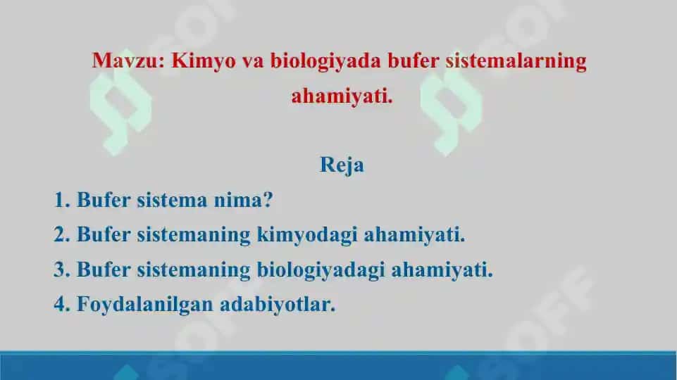 Kimyo va biologiyada bufer sistemalarning ahamiyati. Taqdimot 14 bet 2