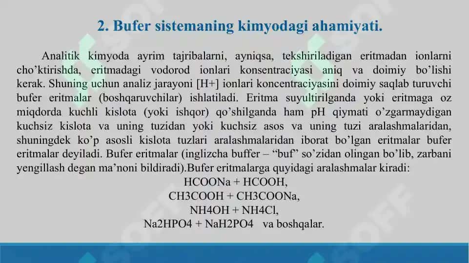 Kimyo va biologiyada bufer sistemalarning ahamiyati. Taqdimot 14 bet 4