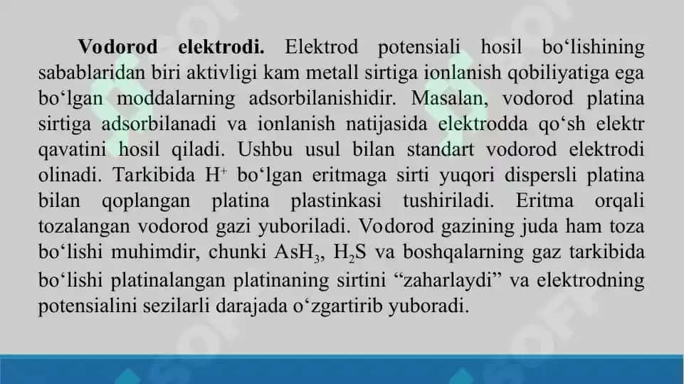 7.1. Gaz elektrodlar potensiallari haqida tushuncha. Taqdimot, 10 bet 4