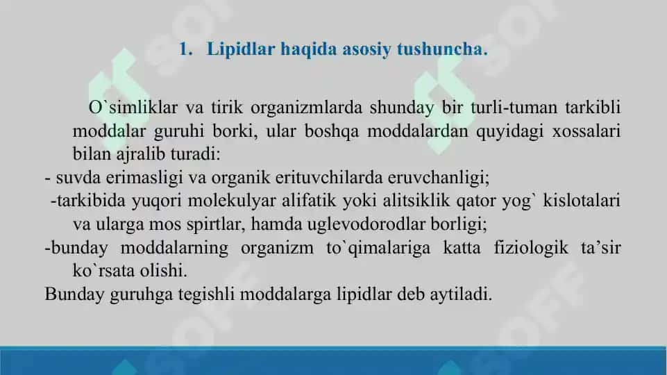 Sovunlaydigan lipidlar.  Yog’larning xossalari. Sovunlanmaydigan lipidlar. Taqdimot 18 bet 3