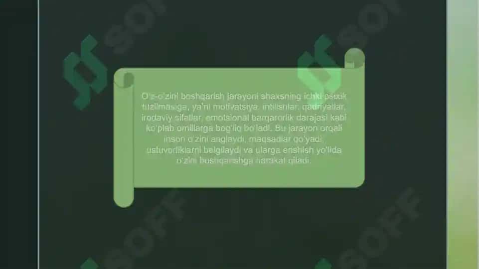 Insonning funsional holatini psixologik o’z-o’zini boshqarish usullarining umumiy xarakteristikasi 4