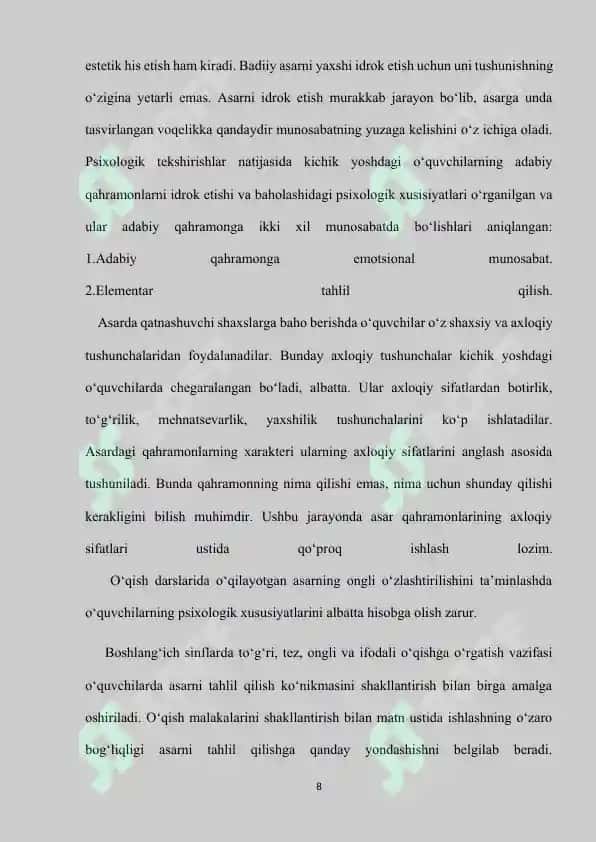 O’QISH DARSLARIDA HIKOYA O’TISH USLUBIYATI 8