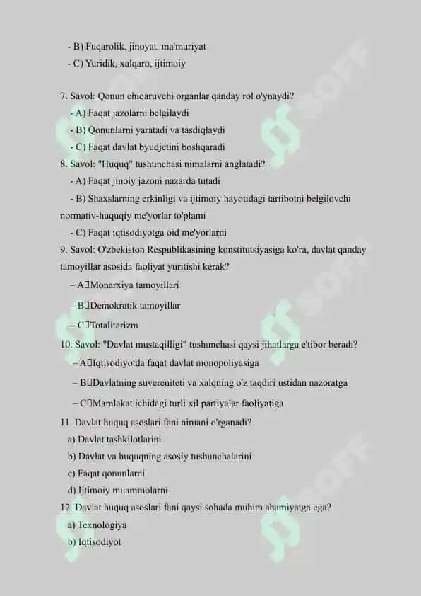 Test - Huquqiy madaniyat va huquqiy tarbiya asoslari 2