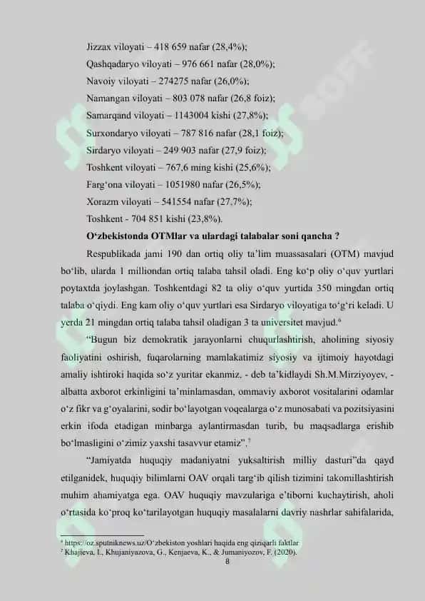 O‘zbekiston Respublikasi yoshlarga oid davlat siyosatini amalga oshirishning o‘ziga xos xususiyati 8