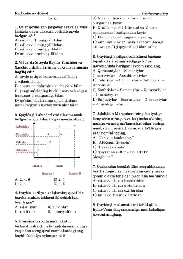 Tarix+geografiya (Test savollar to‘plami) 1